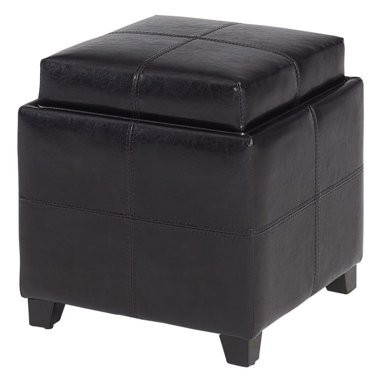 Exon Modern Faux Leather Square Storage, Brown Ottoman With Storage And Tray