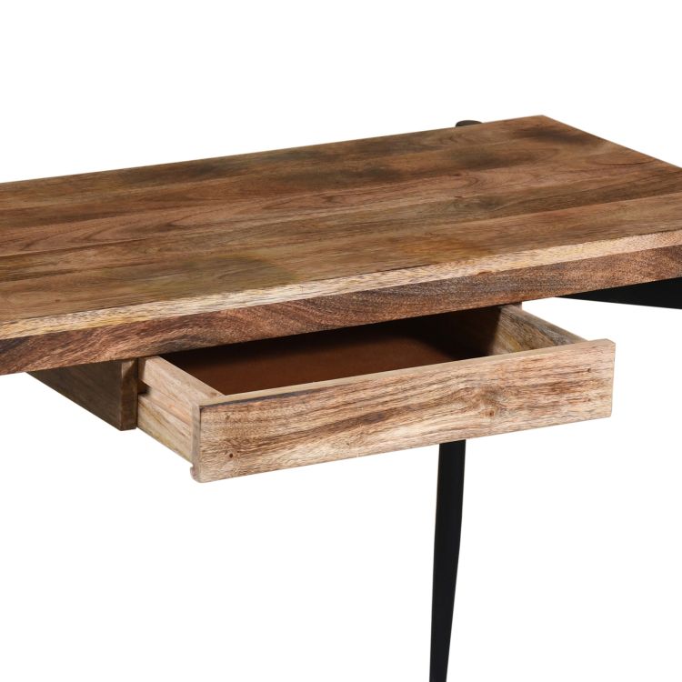 Heenal Rustic Industrial Solid Wood and Iron Desk - Natural Burnt and Black