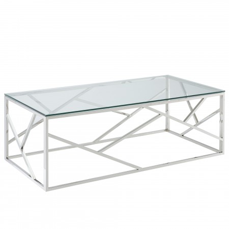 AMINI CONTEMPORARY GLASS & STAINLESS STEEL COFFEE TABLE IN CHROME